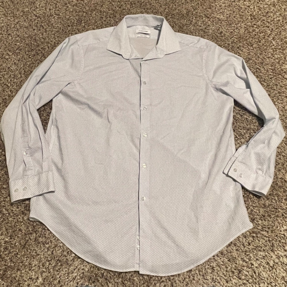 Calvin‎ Klein Dress Shirt Slim Fit Stretch Button Down Geometric XL 17 32/33